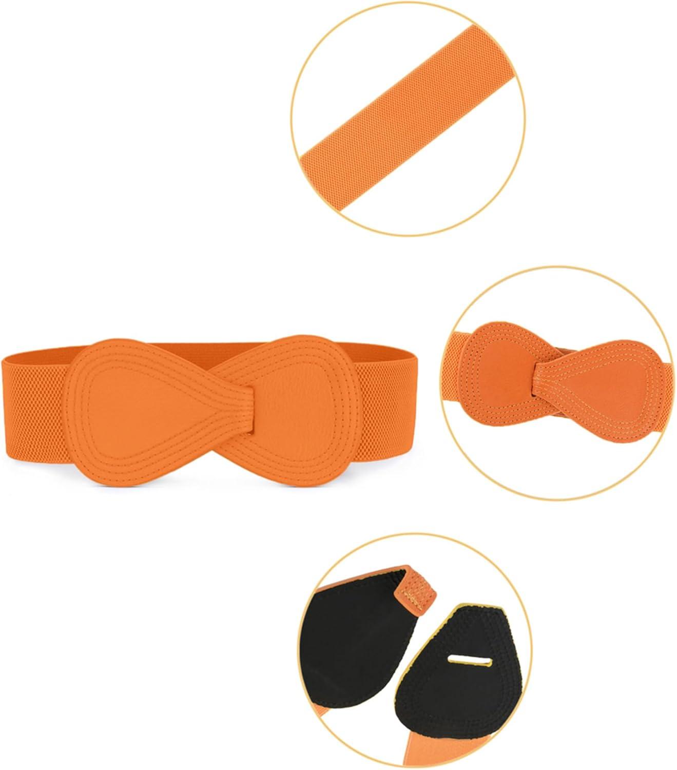 imageAllegra K Plus Size Interlock Buckle 8shaped Faux Leather Elastic Belt Cinch Waistband for LadyOrange