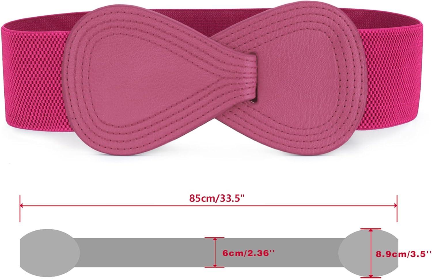 imageAllegra K Plus Size Interlock Buckle 8shaped Faux Leather Elastic Belt Cinch Waistband for LadyPink