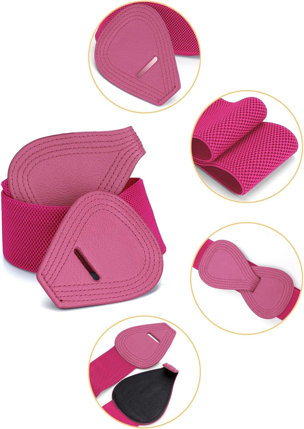 imageAllegra K Plus Size Interlock Buckle 8shaped Faux Leather Elastic Belt Cinch Waistband for LadyPink