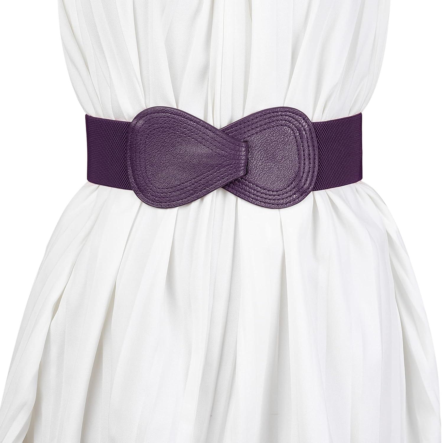 imageAllegra K Plus Size Interlock Buckle 8shaped Faux Leather Elastic Belt Cinch Waistband for LadyPurple