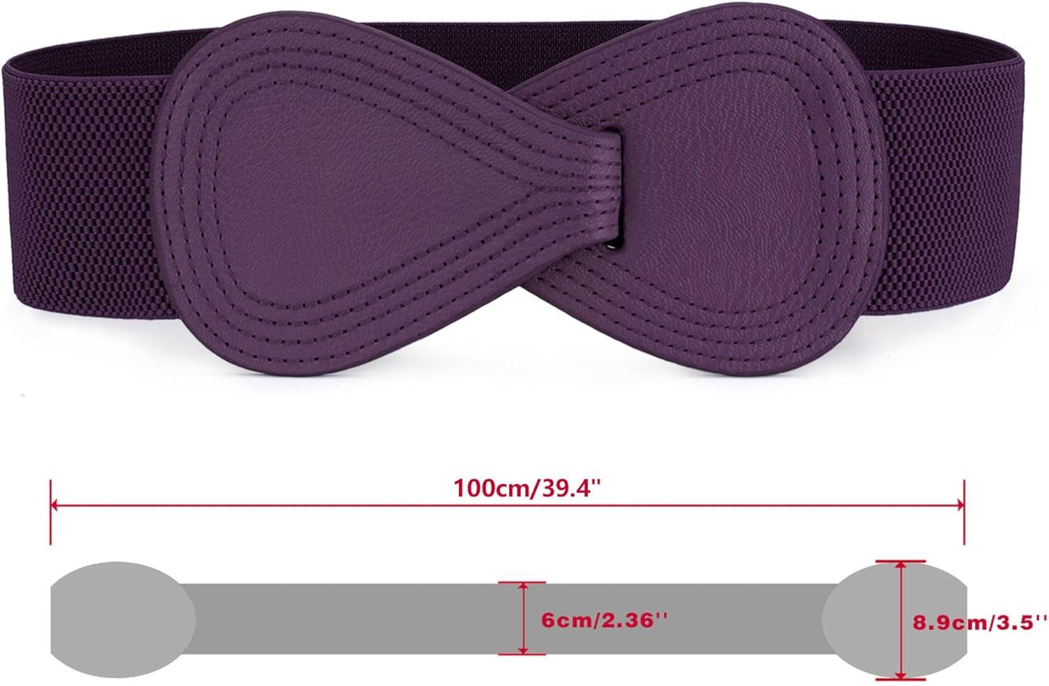 imageAllegra K Plus Size Interlock Buckle 8shaped Faux Leather Elastic Belt Cinch Waistband for LadyPurple