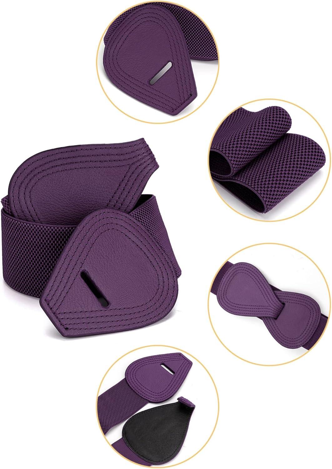 imageAllegra K Plus Size Interlock Buckle 8shaped Faux Leather Elastic Belt Cinch Waistband for LadyPurple