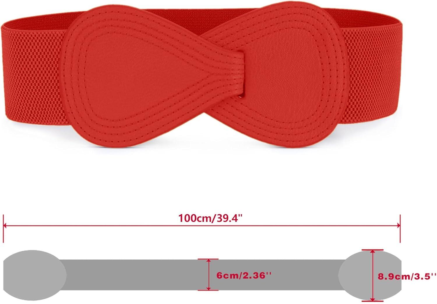 imageAllegra K Plus Size Interlock Buckle 8shaped Faux Leather Elastic Belt Cinch Waistband for LadyRed