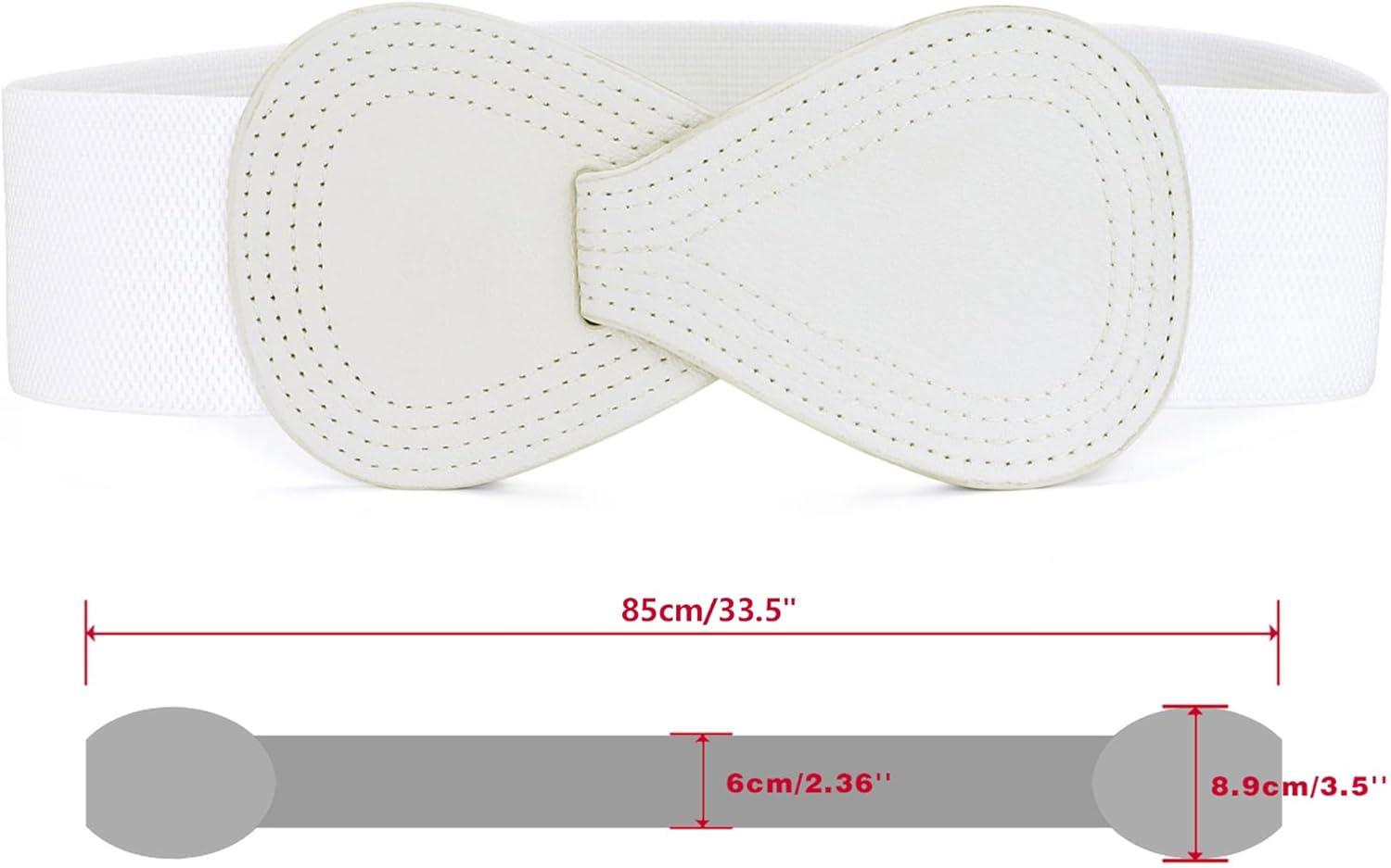 imageAllegra K Plus Size Interlock Buckle 8shaped Faux Leather Elastic Belt Cinch Waistband for LadyWhite