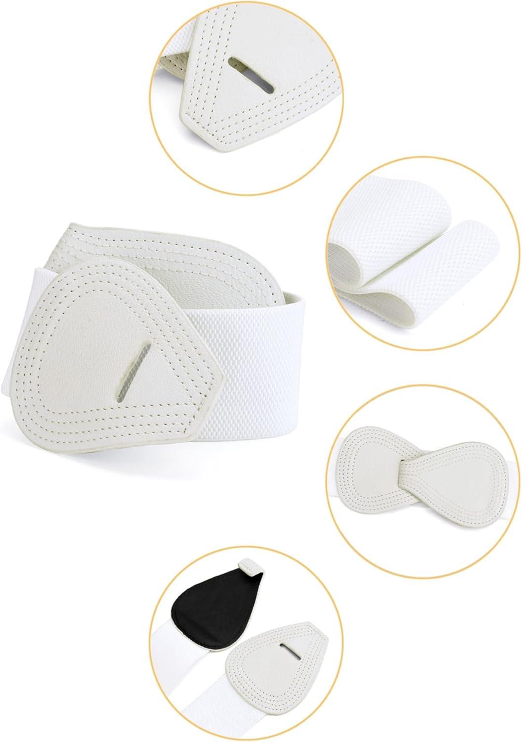 imageAllegra K Plus Size Interlock Buckle 8shaped Faux Leather Elastic Belt Cinch Waistband for LadyWhite