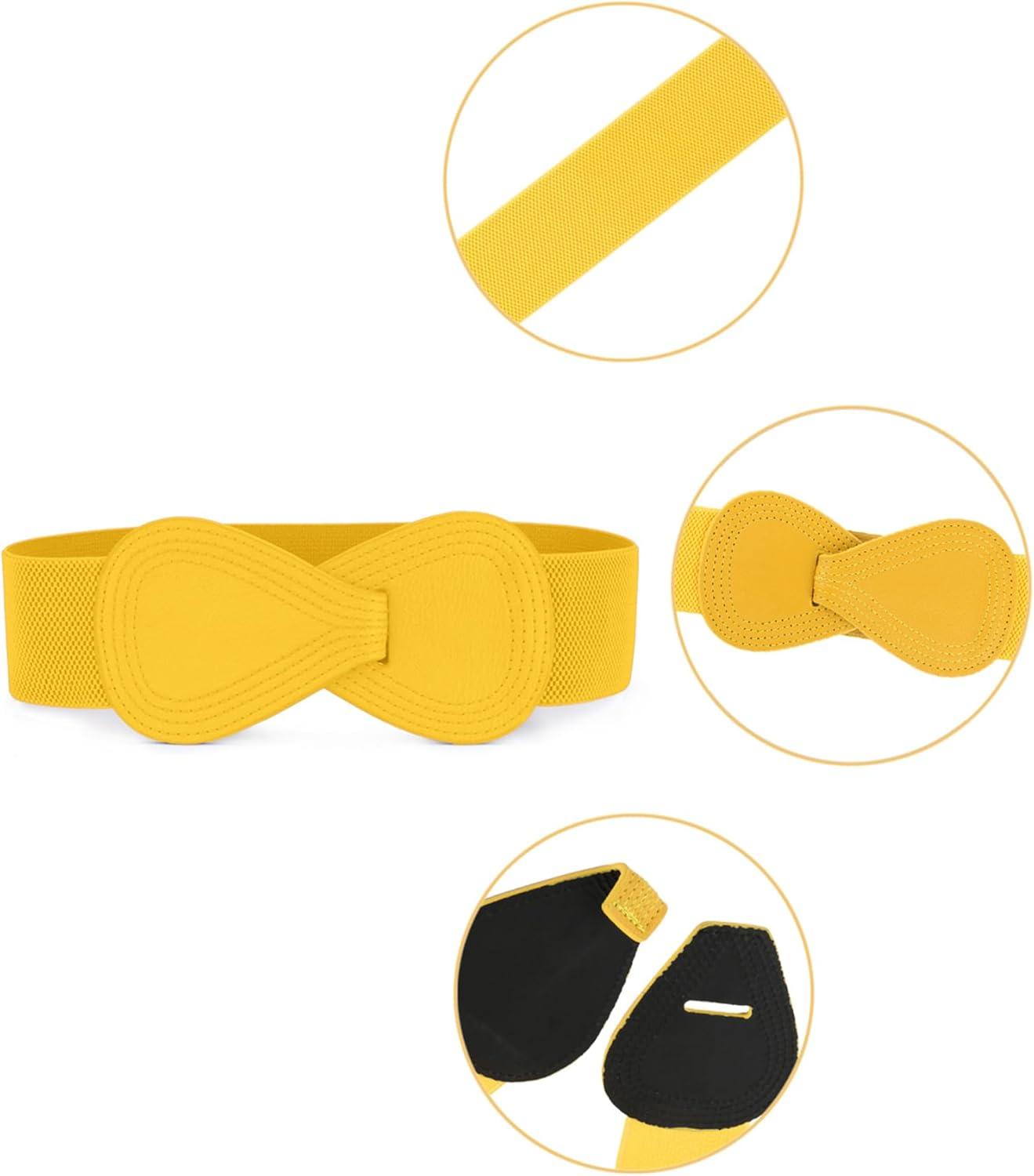 imageAllegra K Plus Size Interlock Buckle 8shaped Faux Leather Elastic Belt Cinch Waistband for LadyYellow