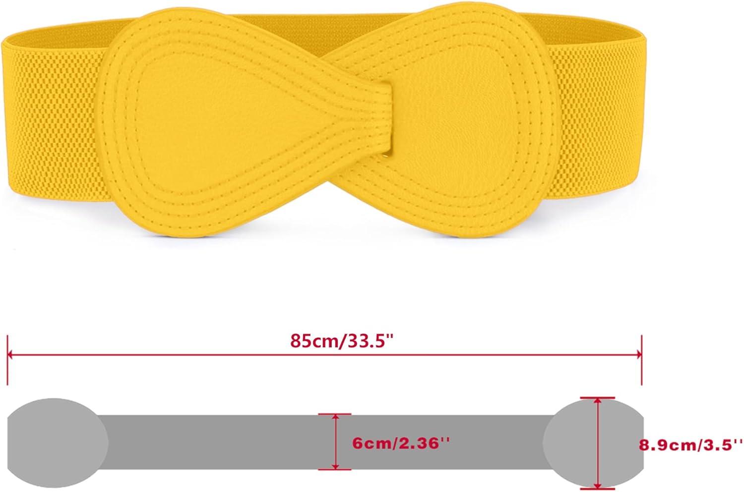 imageAllegra K Plus Size Interlock Buckle 8shaped Faux Leather Elastic Belt Cinch Waistband for LadyYellow