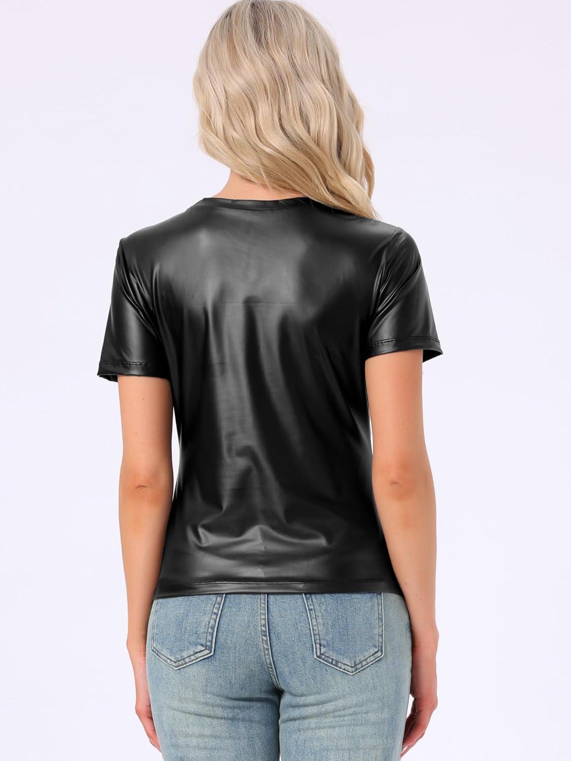 imageAllegra K Womens 80s Disco Outfit Party Club Sparkly Rainbow Metallic TopBlack