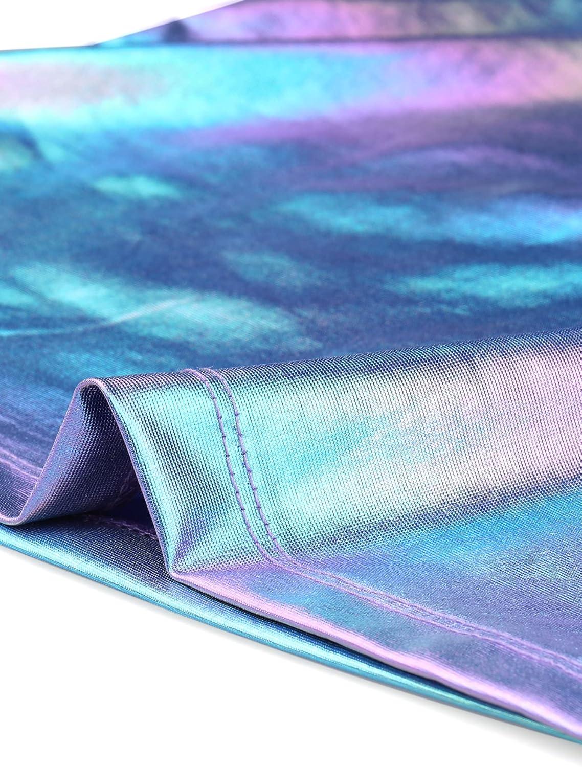 imageAllegra K Womens 80s Disco Outfit Party Club Sparkly Rainbow Metallic TopBlue