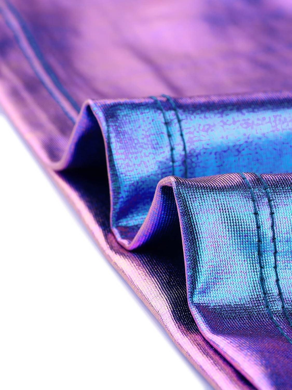 imageAllegra K Womens 80s Disco Outfit Party Club Sparkly Rainbow Metallic TopBlue Purple