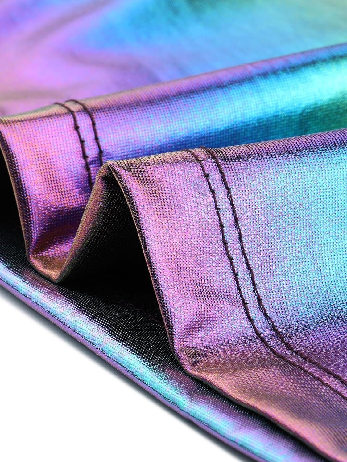 imageAllegra K Womens 80s Disco Outfit Party Club Sparkly Rainbow Metallic TopColorful