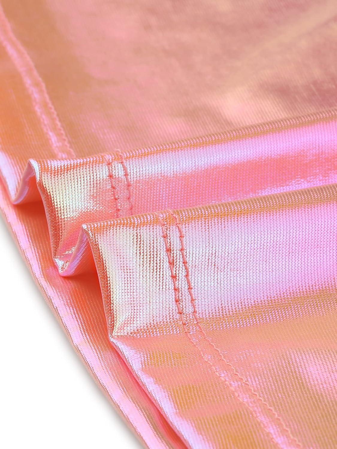 imageAllegra K Womens 80s Disco Outfit Party Club Sparkly Rainbow Metallic TopDark Pink