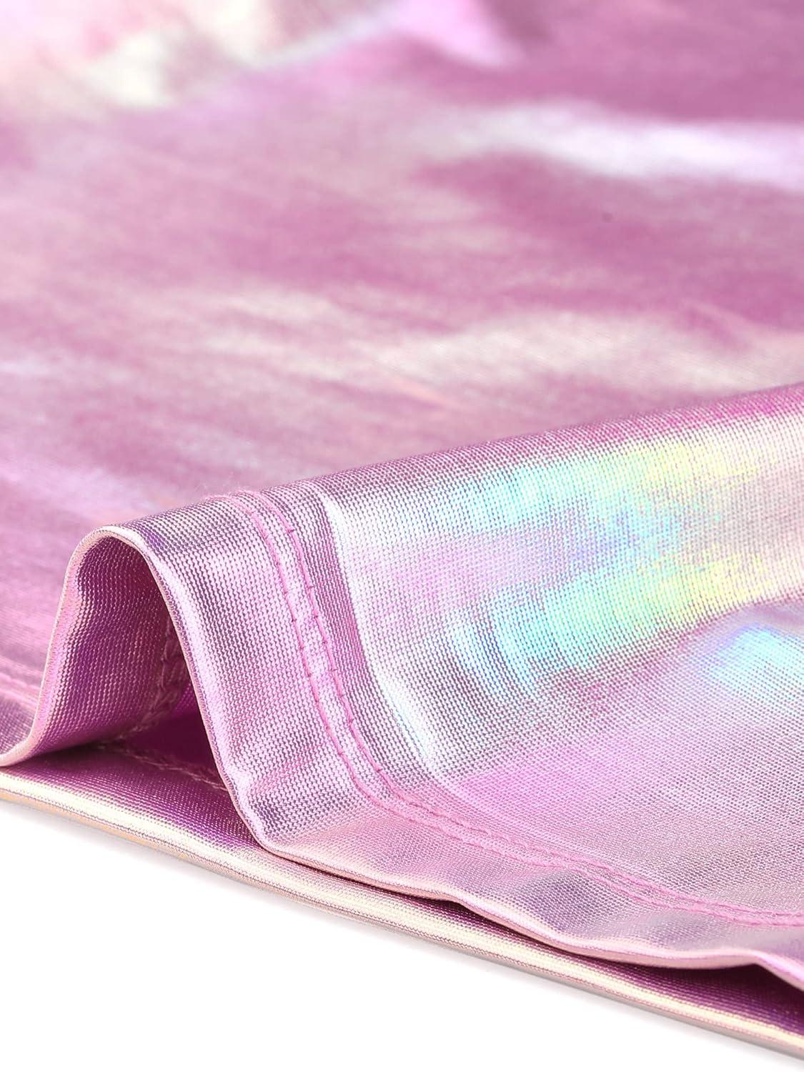 imageAllegra K Womens 80s Disco Outfit Party Club Sparkly Rainbow Metallic TopShiny Pink