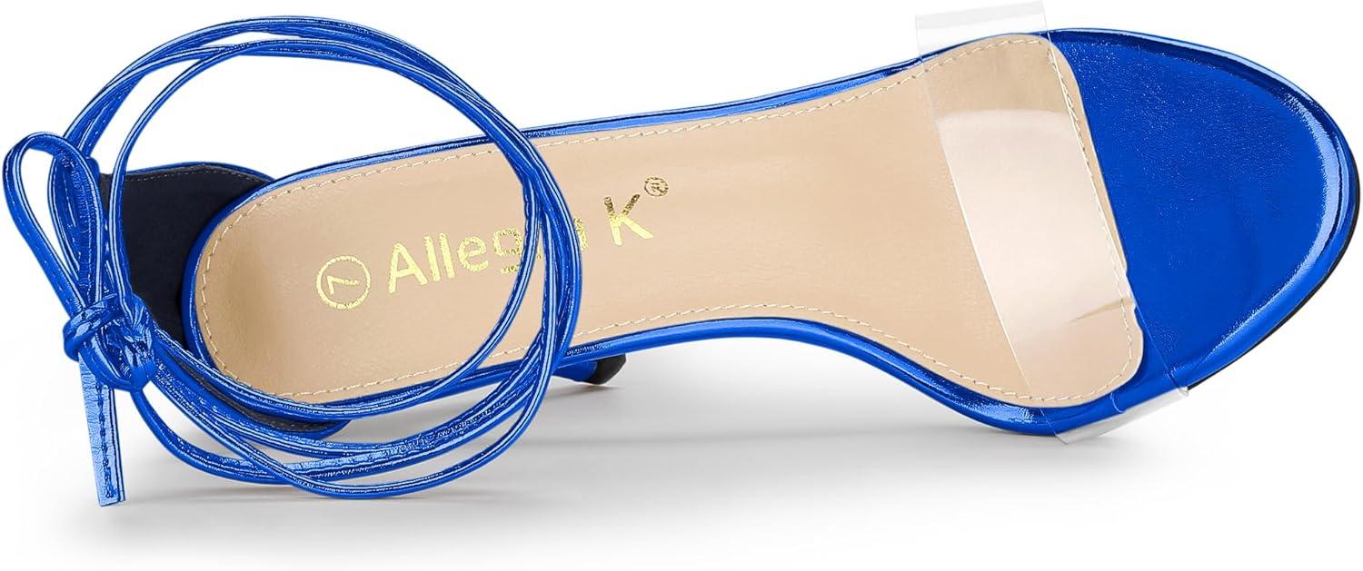 imageAllegra K Womens Clear Strap Stiletto Heel Lace Up Heels SandalsDark Blue