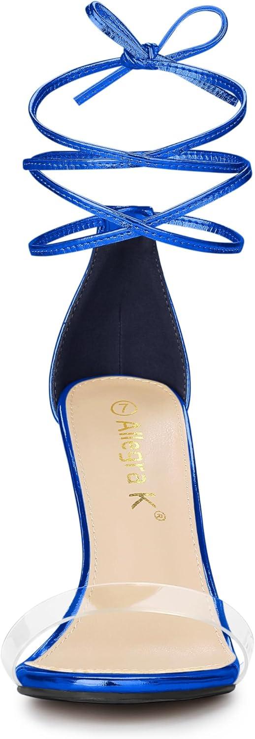 imageAllegra K Womens Clear Strap Stiletto Heel Lace Up Heels SandalsDark Blue