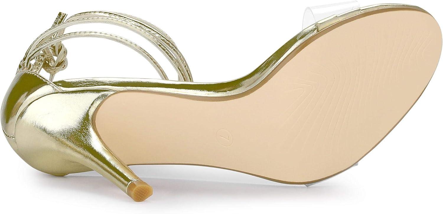 imageAllegra K Womens Clear Strap Stiletto Heel Lace Up Heels SandalsGold