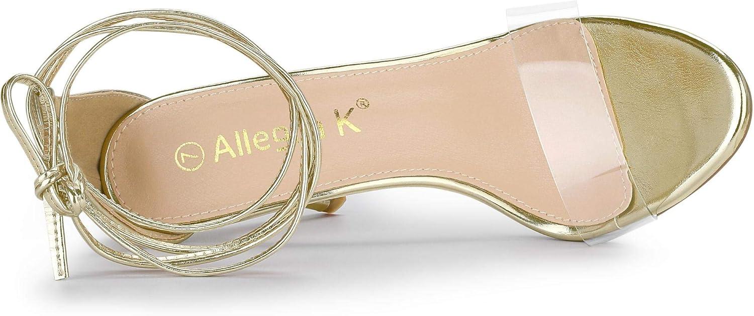 imageAllegra K Womens Clear Strap Stiletto Heel Lace Up Heels SandalsGold