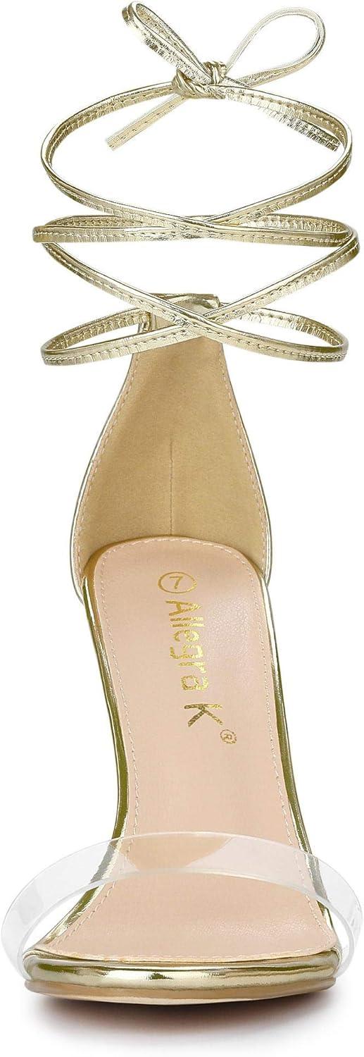 imageAllegra K Womens Clear Strap Stiletto Heel Lace Up Heels SandalsGold