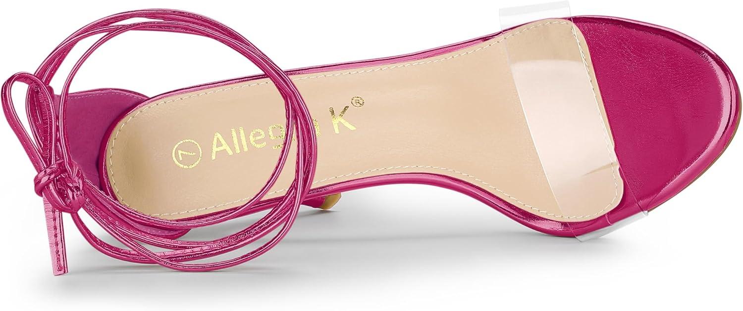 imageAllegra K Womens Clear Strap Stiletto Heel Lace Up Heels SandalsHot Pink