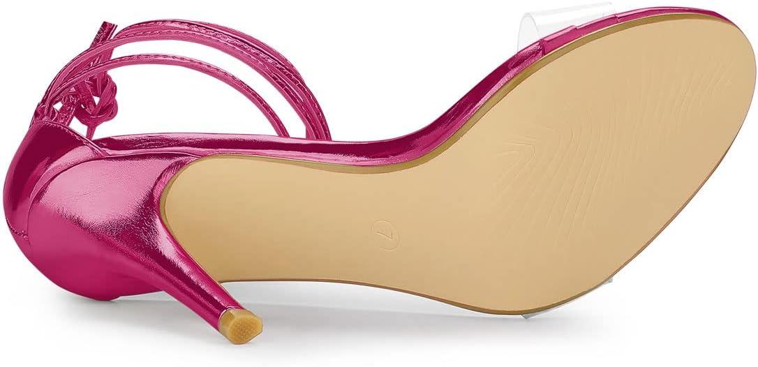 imageAllegra K Womens Clear Strap Stiletto Heel Lace Up Heels SandalsHot Pink