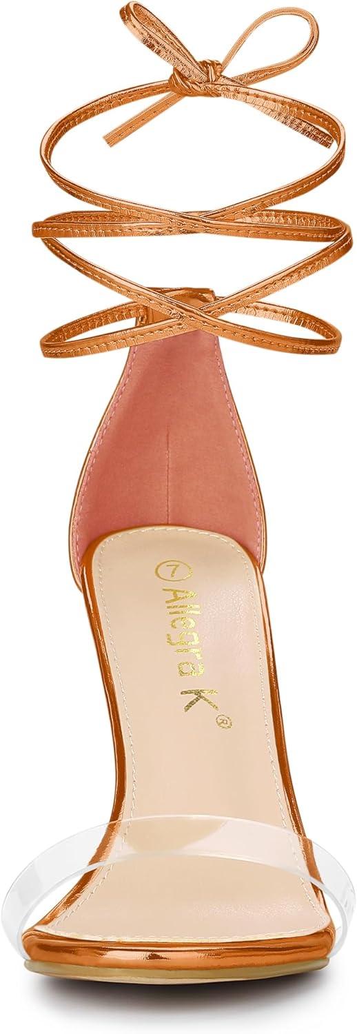 imageAllegra K Womens Clear Strap Stiletto Heel Lace Up Heels SandalsOrange