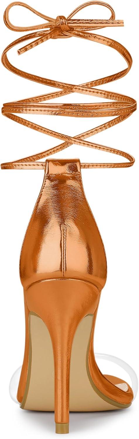 imageAllegra K Womens Clear Strap Stiletto Heel Lace Up Heels SandalsOrange