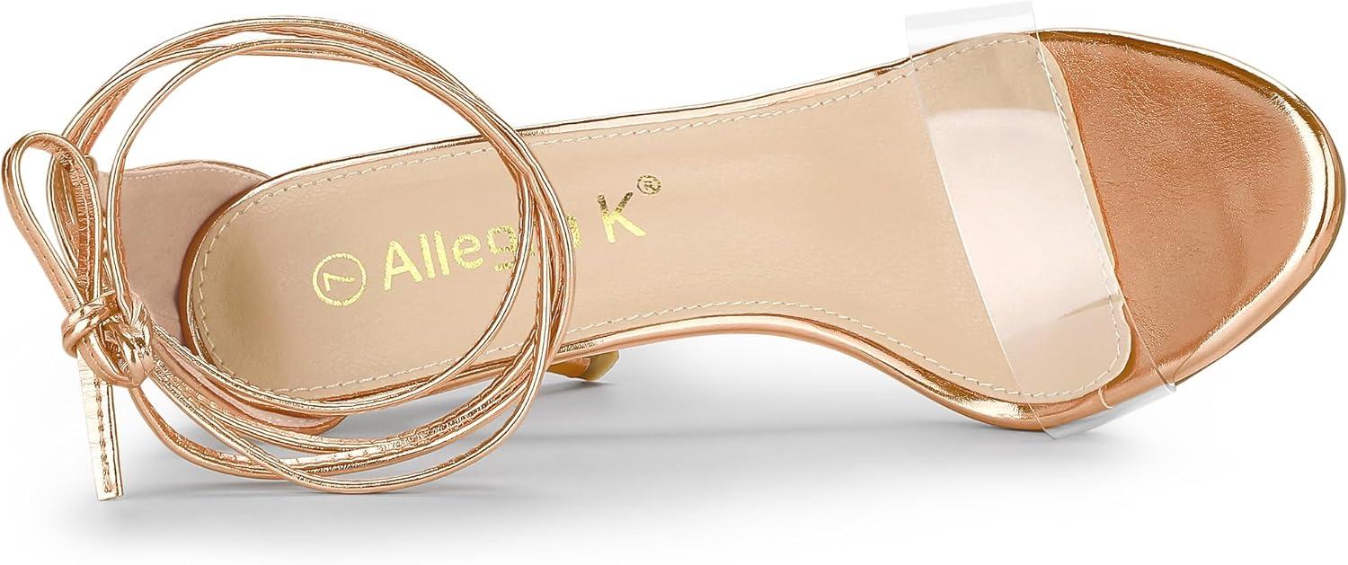 imageAllegra K Womens Clear Strap Stiletto Heel Lace Up Heels SandalsRose Gold