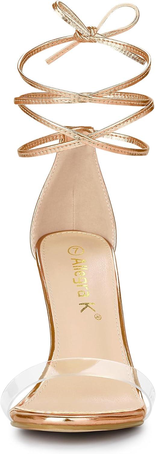 imageAllegra K Womens Clear Strap Stiletto Heel Lace Up Heels SandalsRose Gold