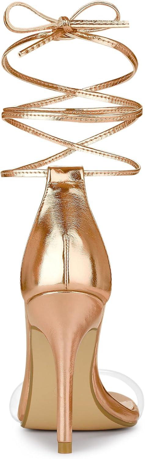 imageAllegra K Womens Clear Strap Stiletto Heel Lace Up Heels SandalsRose Gold