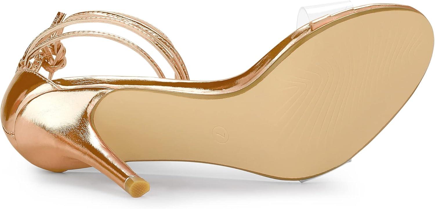 imageAllegra K Womens Clear Strap Stiletto Heel Lace Up Heels SandalsRose Gold