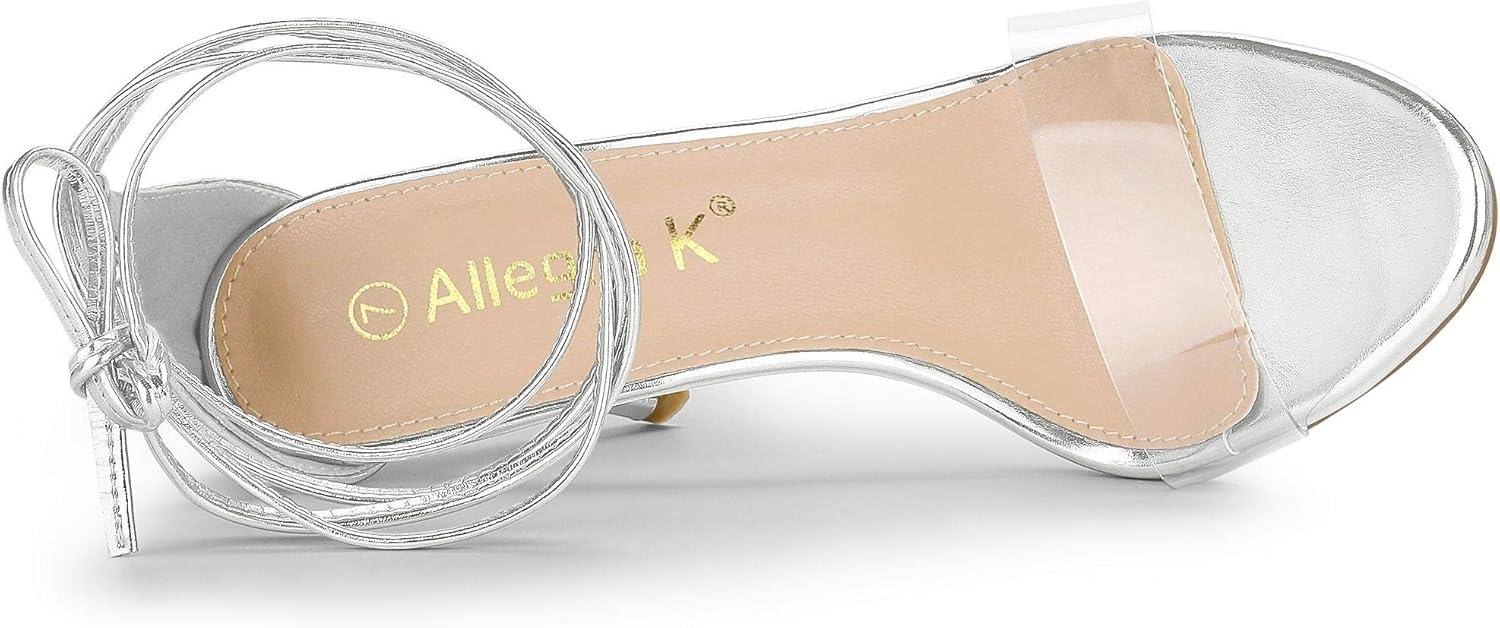 imageAllegra K Womens Clear Strap Stiletto Heel Lace Up Heels SandalsSilver
