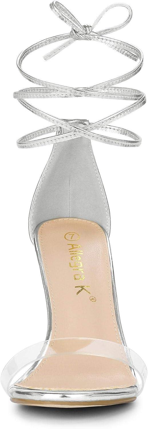 imageAllegra K Womens Clear Strap Stiletto Heel Lace Up Heels SandalsSilver