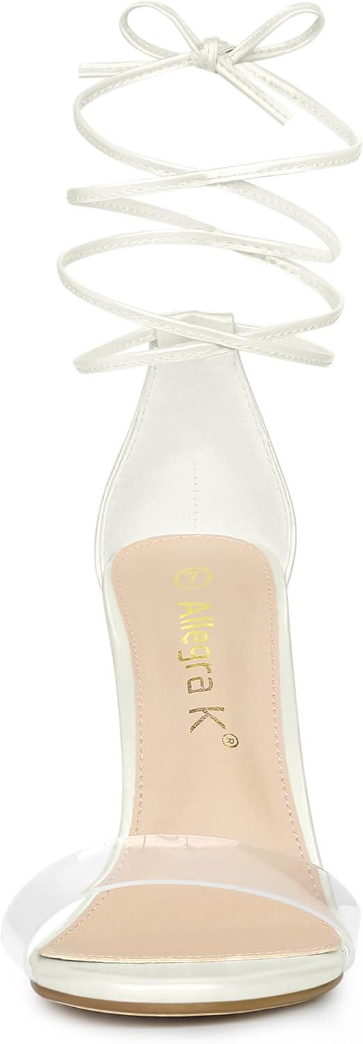 imageAllegra K Womens Clear Strap Stiletto Heel Lace Up Heels SandalsWhite
