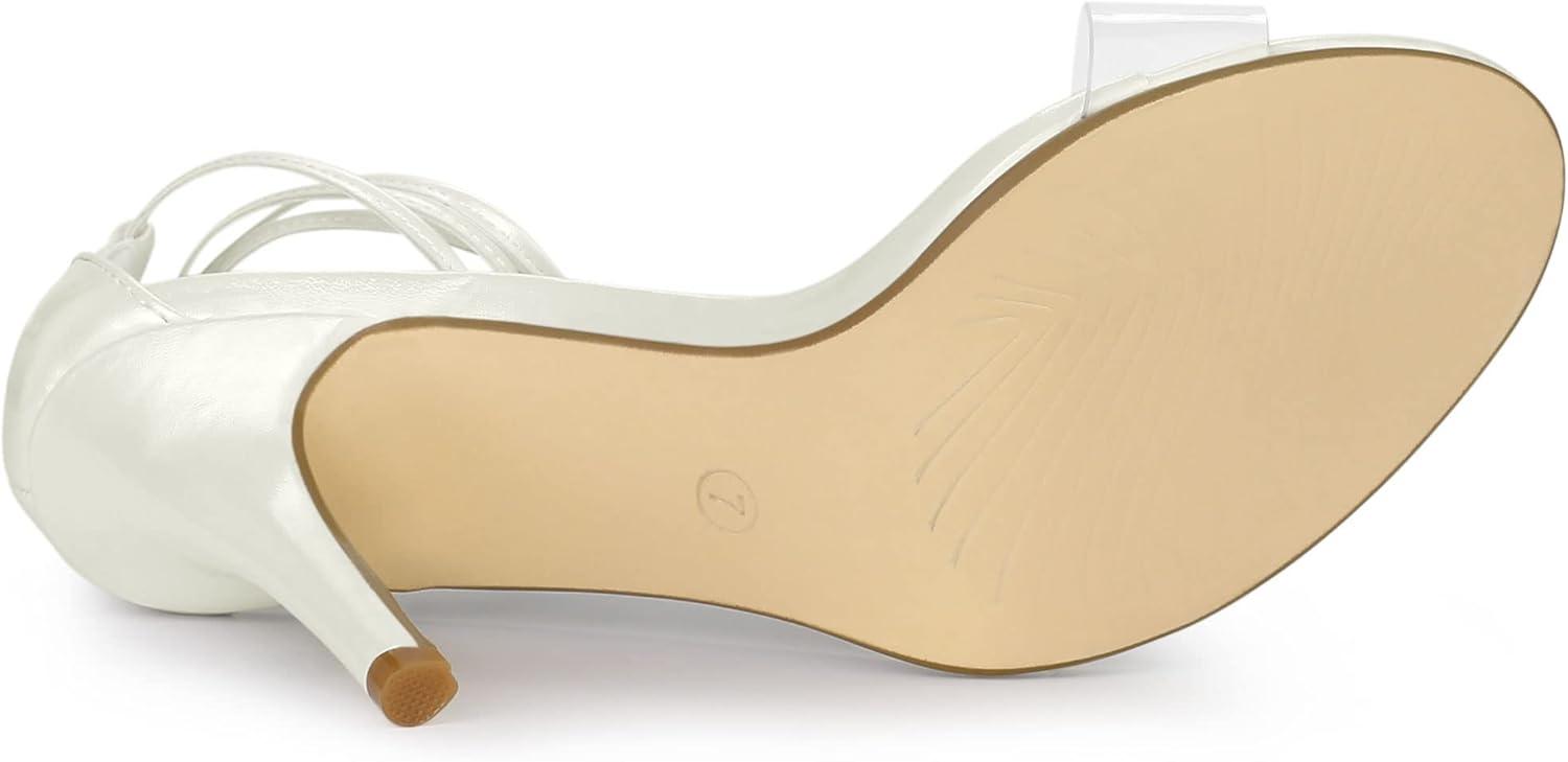 imageAllegra K Womens Clear Strap Stiletto Heel Lace Up Heels SandalsWhite