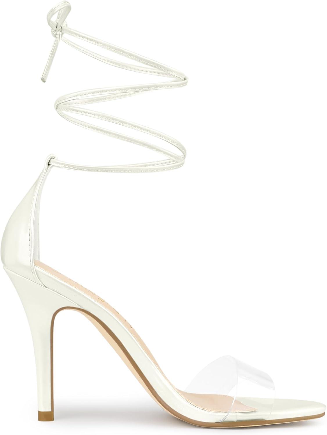 imageAllegra K Womens Clear Strap Stiletto Heel Lace Up Heels SandalsWhite