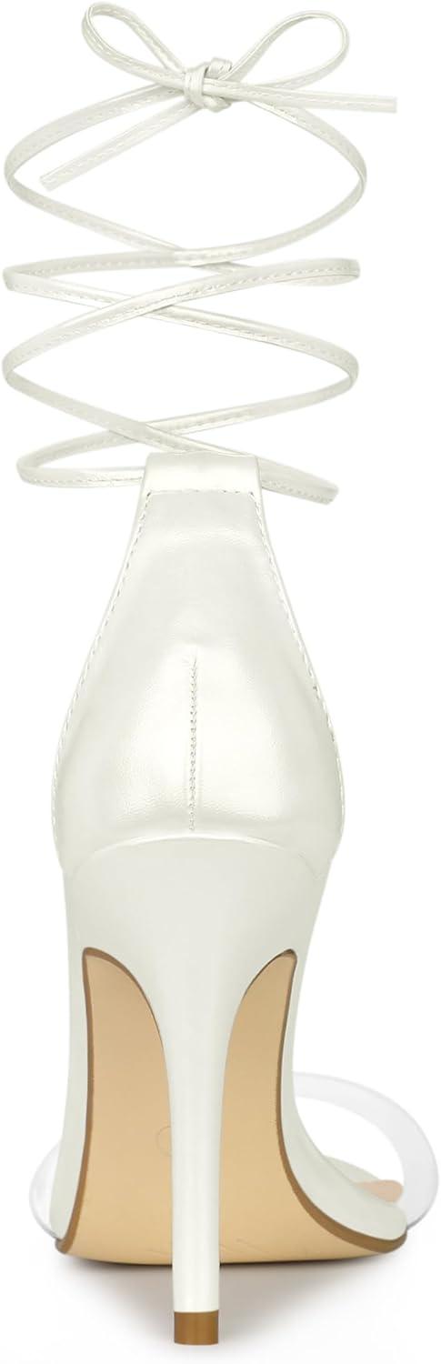 imageAllegra K Womens Clear Strap Stiletto Heel Lace Up Heels SandalsWhite