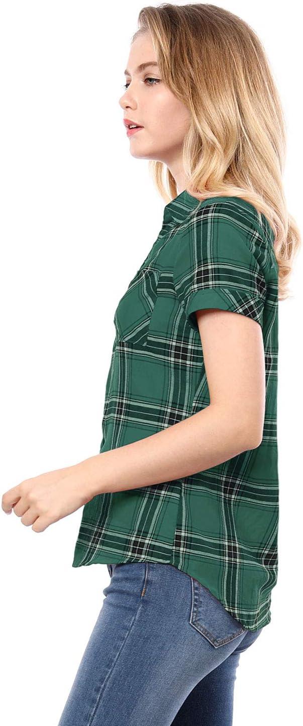 imageAllegra K Womens Cotton Classic Button Down Western Plaid ShirtGreen
