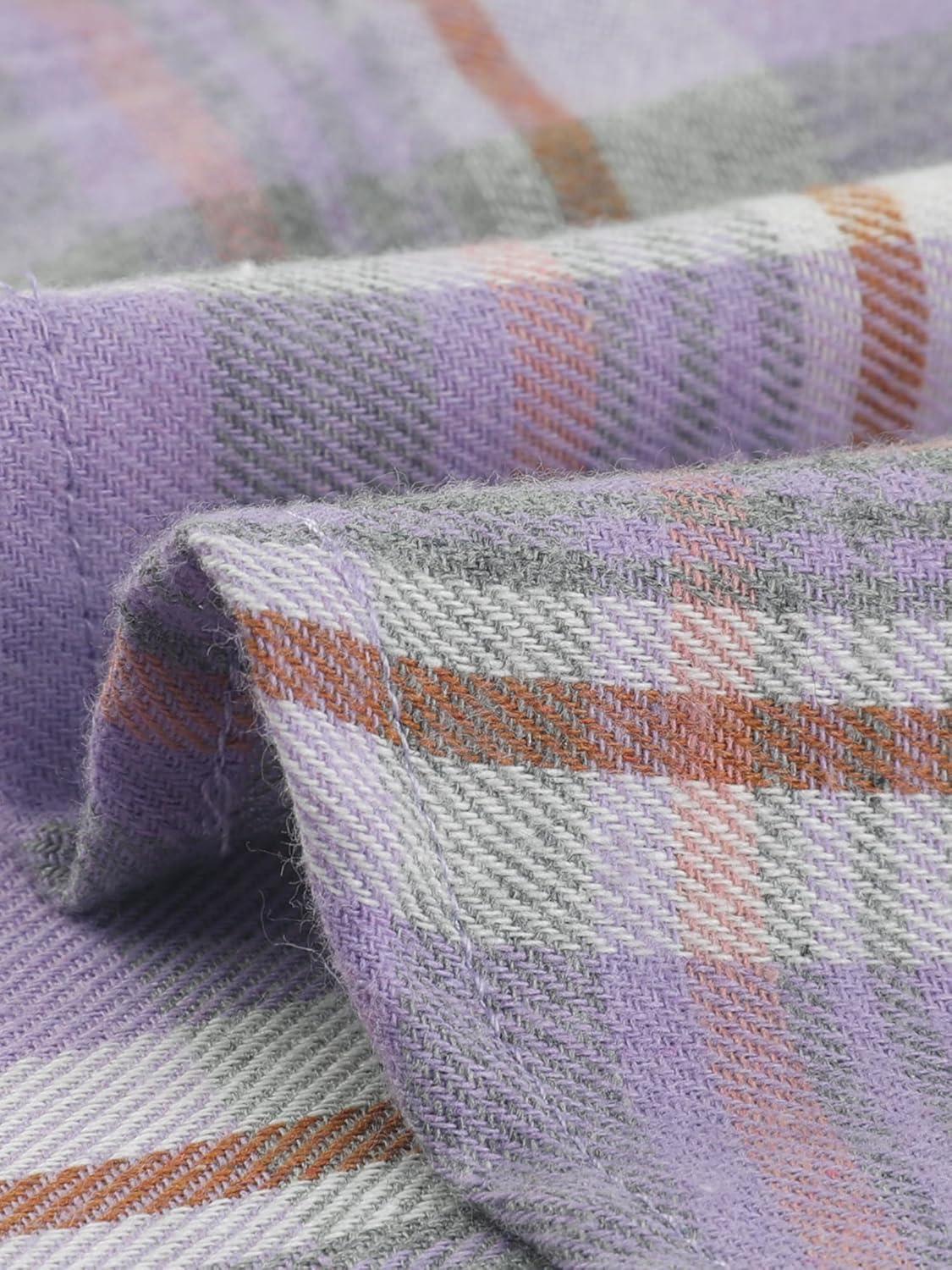 imageAllegra K Womens Cotton Classic Button Down Western Plaid ShirtPastel Purple