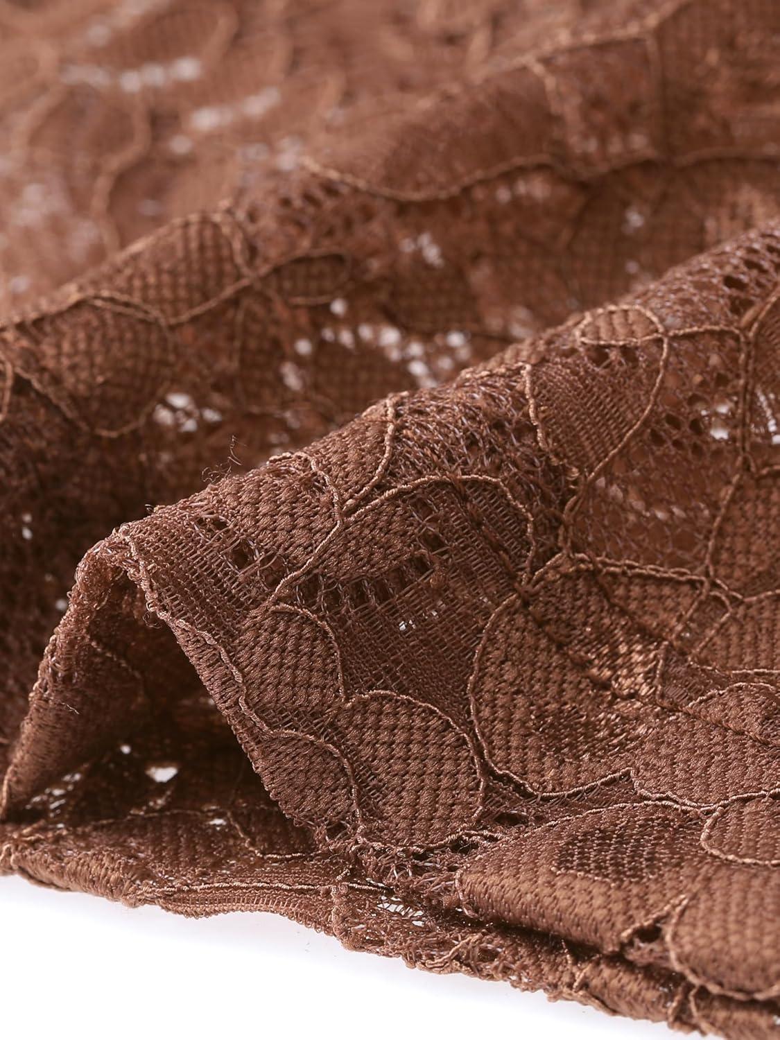 imageAllegra K Womens Elegant Floral Lace Blouse Short Sleeve Keyhole Back Fitted Semi Sheer TopBrown
