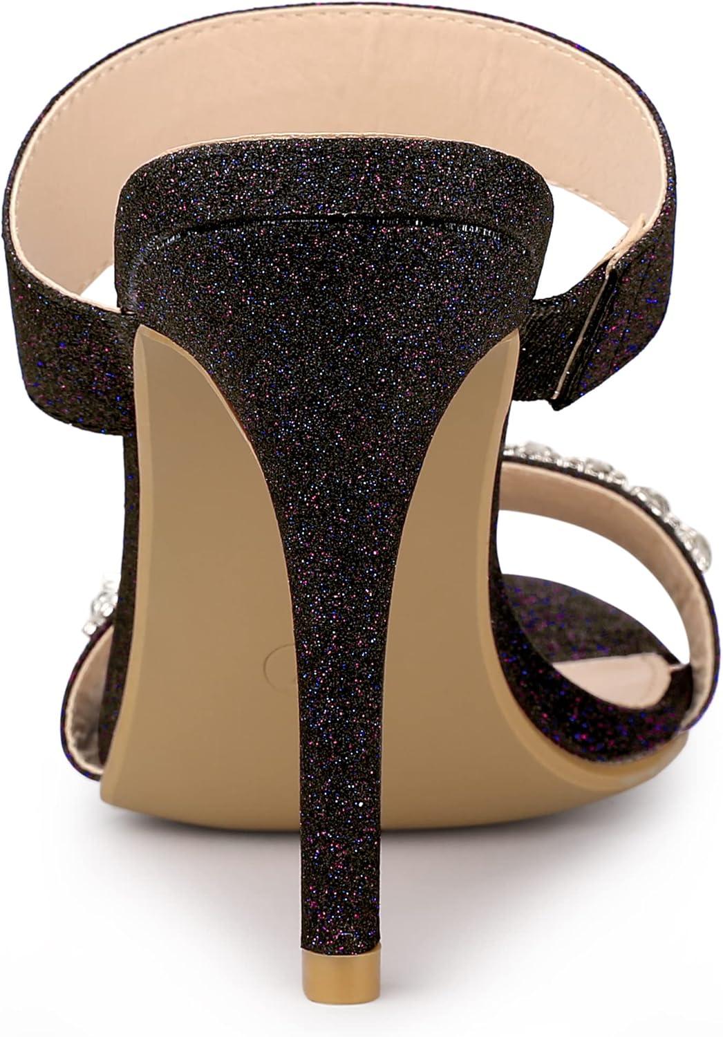 imageAllegra K Womens Glitter Rhinestone Stiletto Heels SandalsBlack