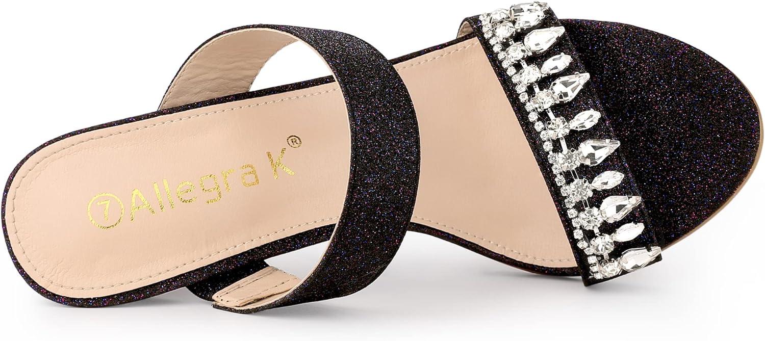 imageAllegra K Womens Glitter Rhinestone Stiletto Heels SandalsBlack