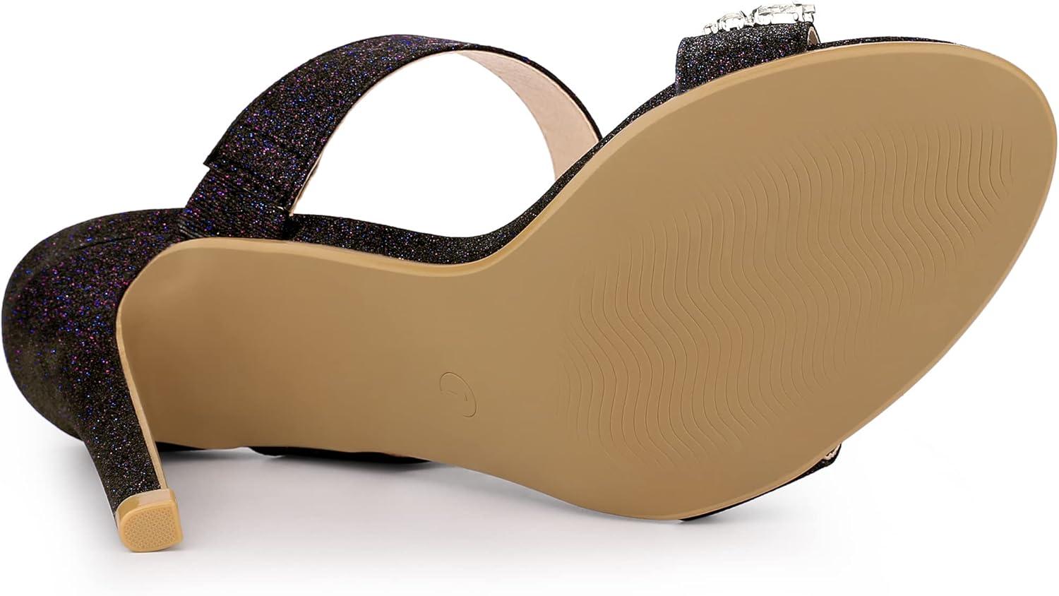 imageAllegra K Womens Glitter Rhinestone Stiletto Heels SandalsBlack