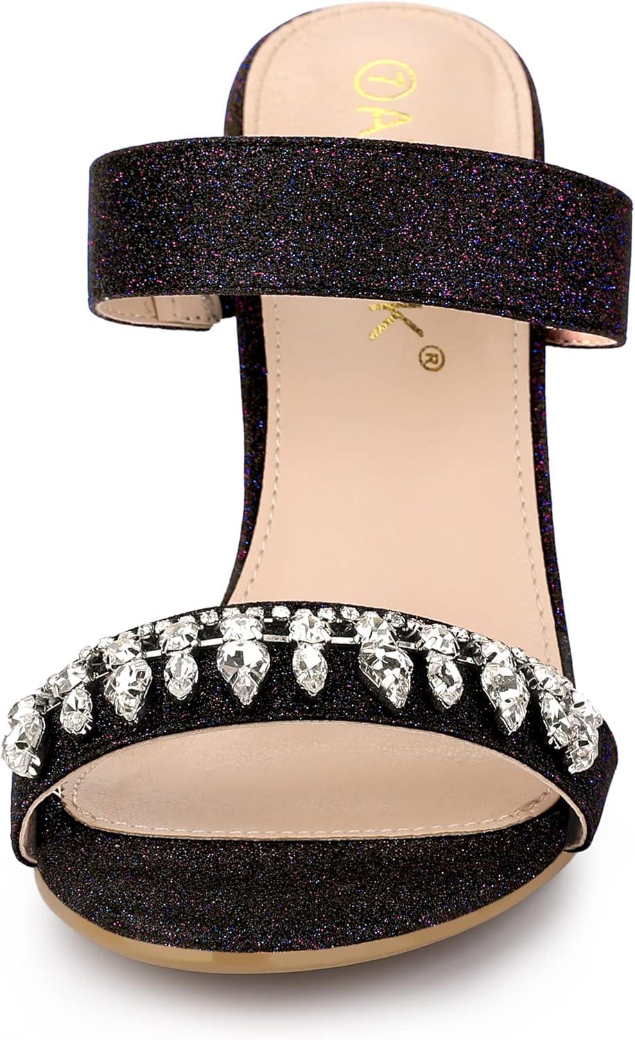 imageAllegra K Womens Glitter Rhinestone Stiletto Heels SandalsBlack