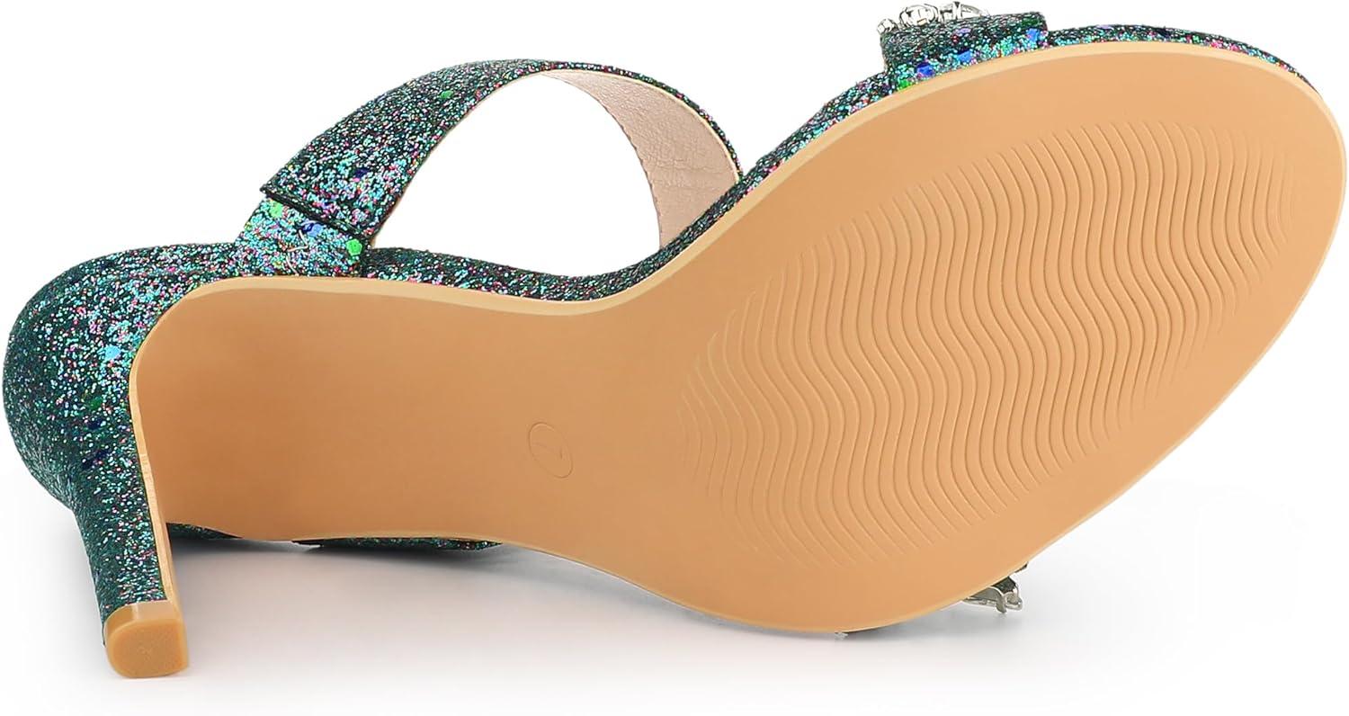 imageAllegra K Womens Glitter Rhinestone Stiletto Heels SandalsGreen