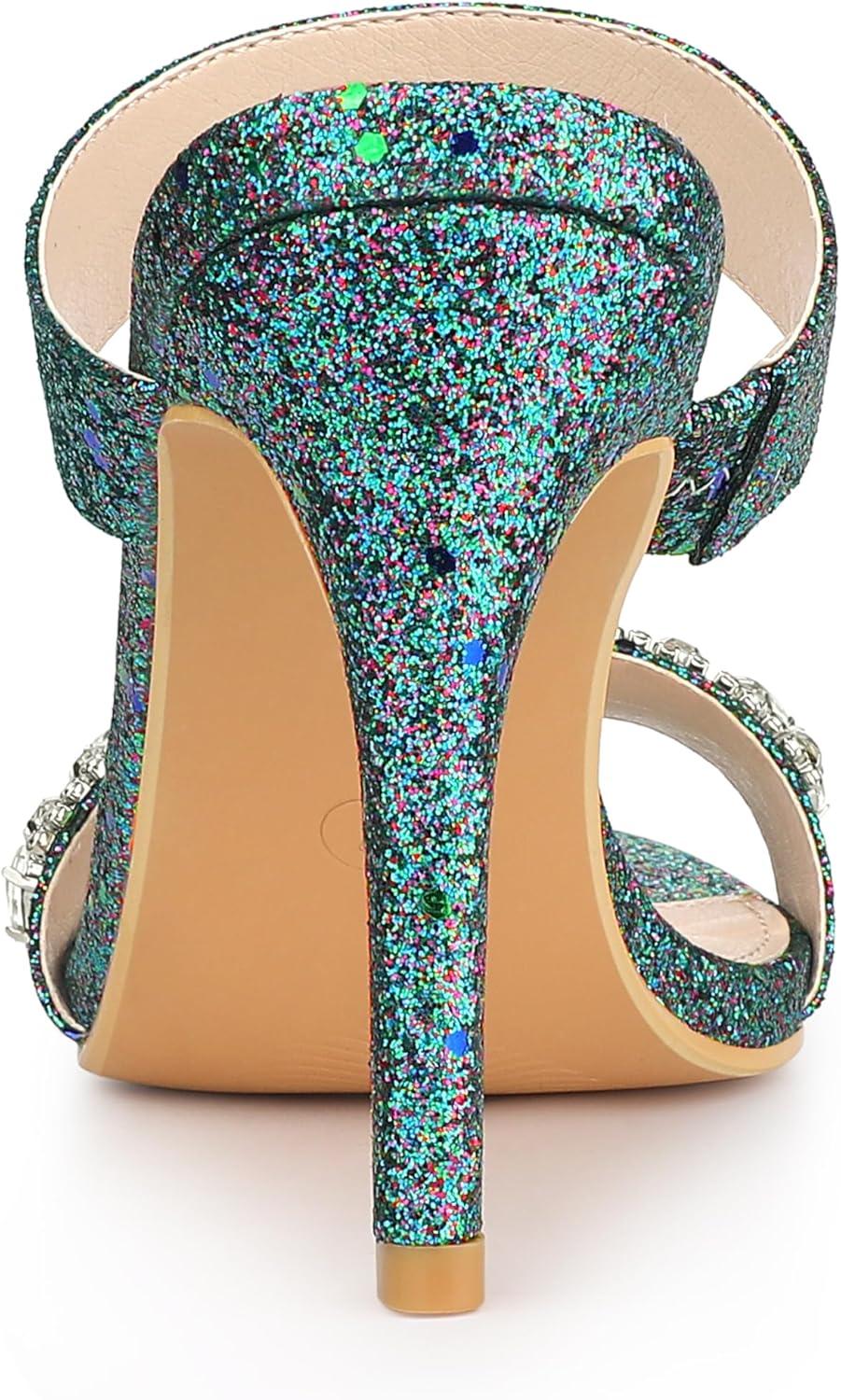 imageAllegra K Womens Glitter Rhinestone Stiletto Heels SandalsGreen