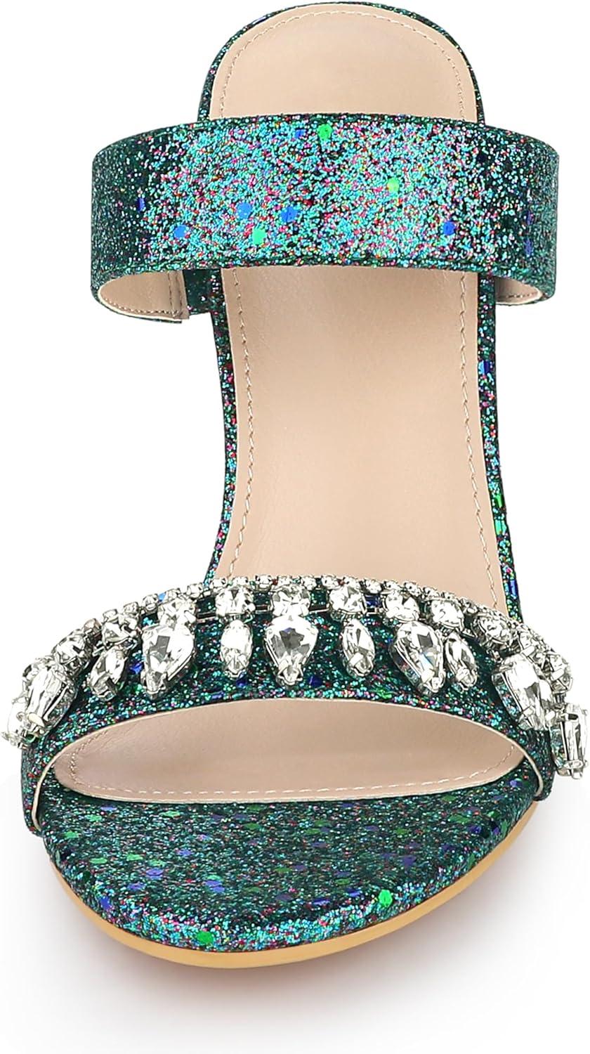 imageAllegra K Womens Glitter Rhinestone Stiletto Heels SandalsGreen