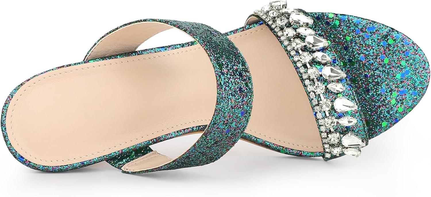 imageAllegra K Womens Glitter Rhinestone Stiletto Heels SandalsGreen