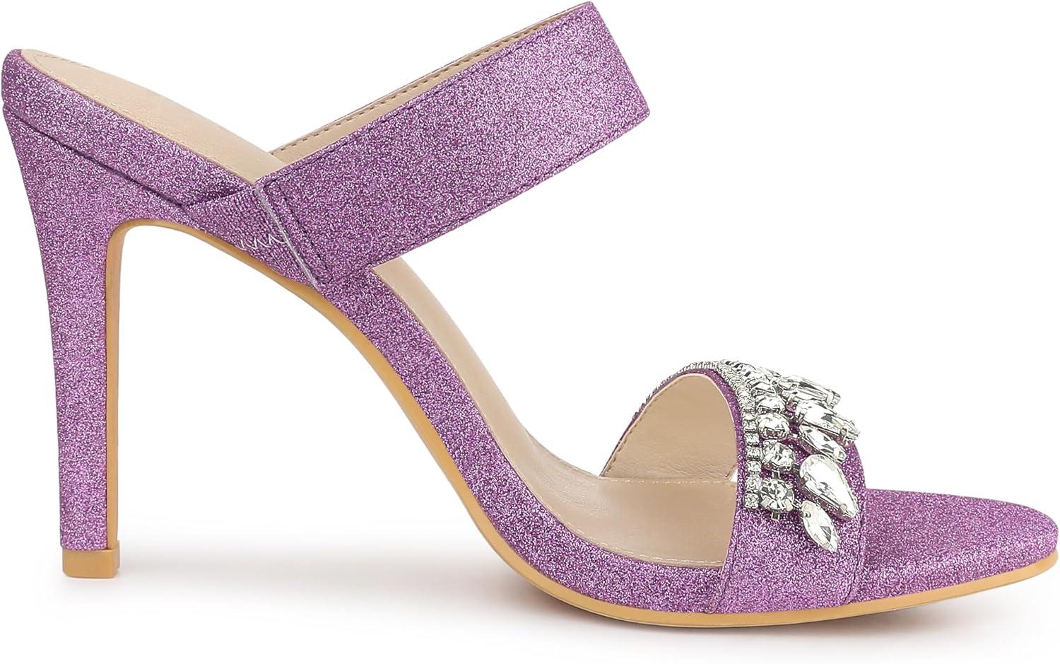 imageAllegra K Womens Glitter Rhinestone Stiletto Heels SandalsPurple