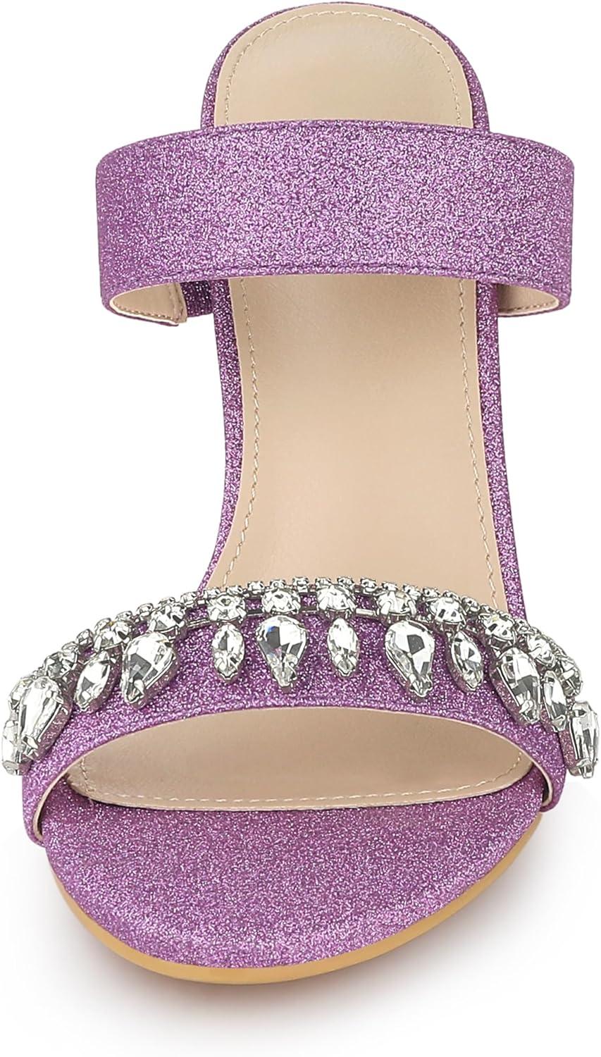 imageAllegra K Womens Glitter Rhinestone Stiletto Heels SandalsPurple