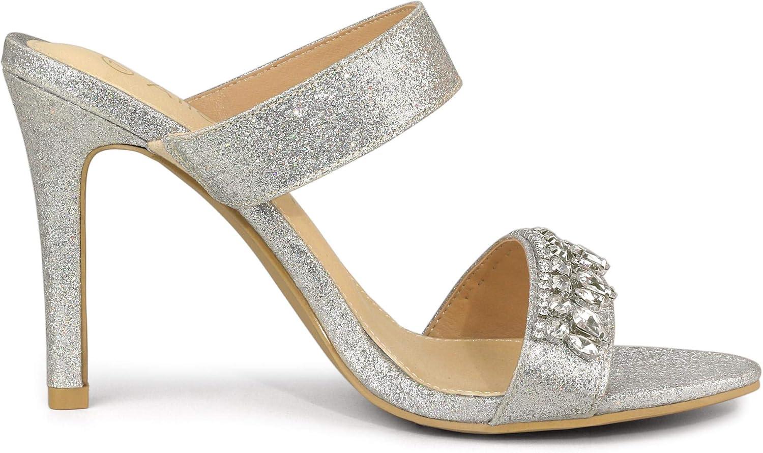 imageAllegra K Womens Glitter Rhinestone Stiletto Heels SandalsSilver